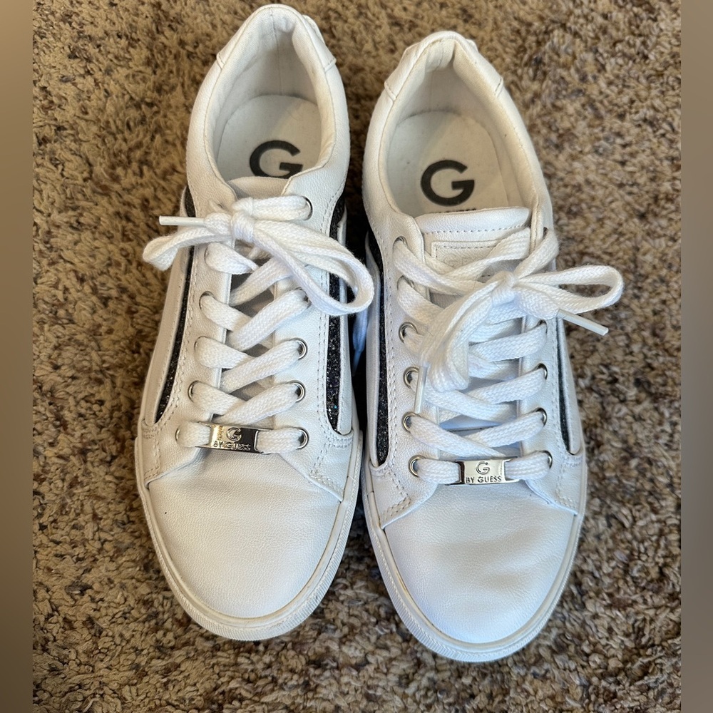 Women’s Guess Shoes, white with‎ black glitter accents